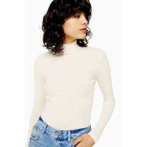 Topshop Cream Mesh Long Sleeve Funnel Neck Top